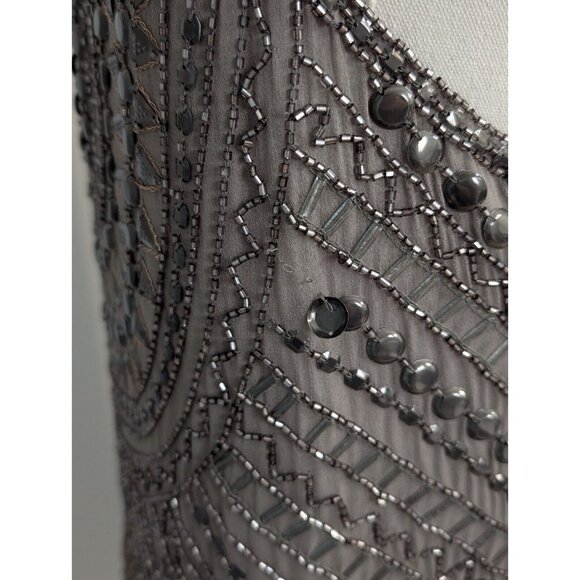 Parker 100% Silk Fully Beaded Allegra Mini Dress Taupe Size M Fairy Goth Grunge - Picture 7 of 16